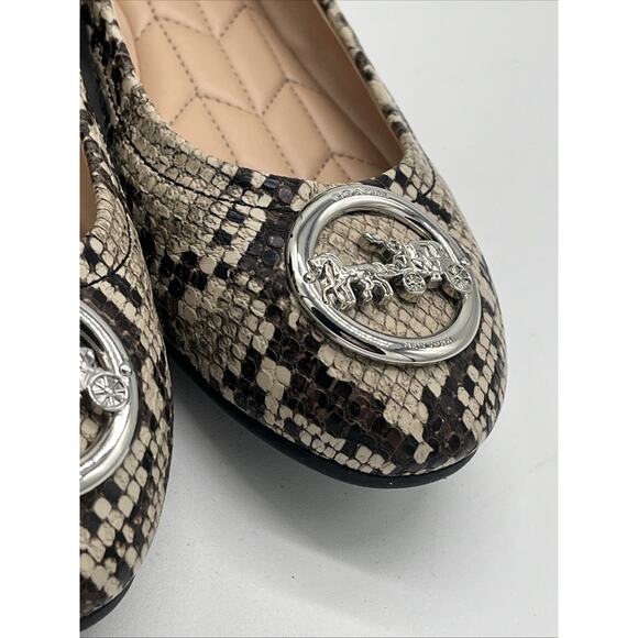 Coach Women's Brown Snakeskin Print Horse & Carriage Round Toe Flats Size 6 - Picture 3 of 12